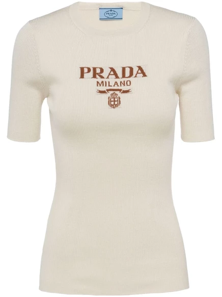 Женский шелковый джемпер Prada с логотипом, слоновая кость