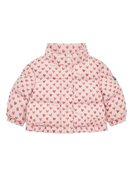 Детская стеганая куртка Moncler Enfant с сердечками, розовая