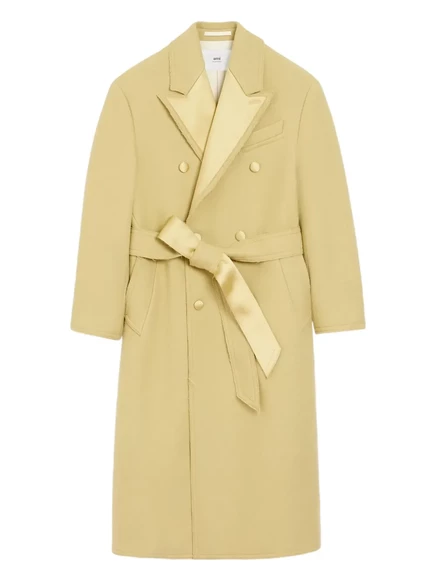 Длинное двубортное шерстяное пальто AMI Paris green
