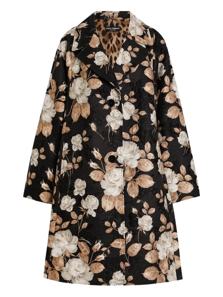 Женское пальто Dolce & Gabbana с принтом роз, черное