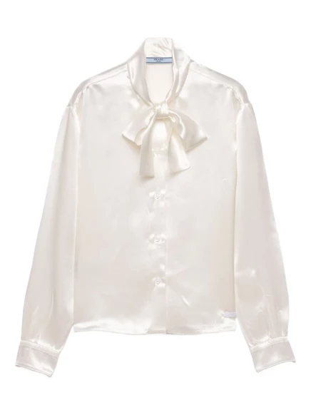 Атласная рубашка с шарфовым воротником от Prada white
