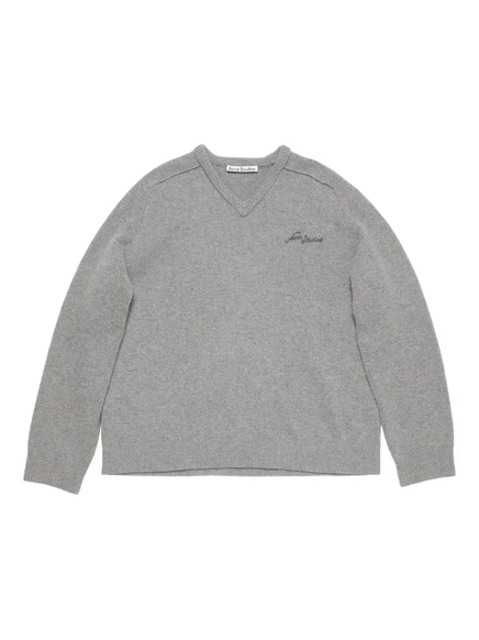 Свитер с логотипом Acne Studios с V-образным вырезом grey