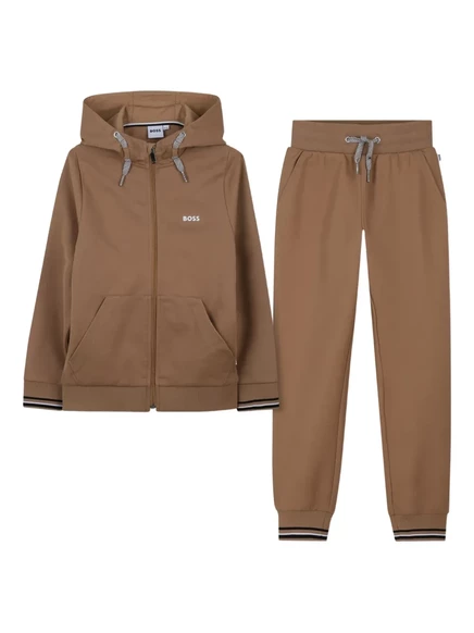 Комплект спортивного костюма BOSS Kidswear с капюшоном и застежкой-молнией brown