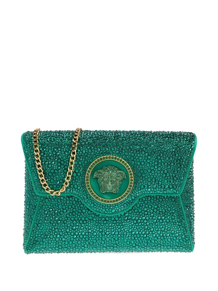 Женский клатч Versace La Medusa с кристаллами, зеленый