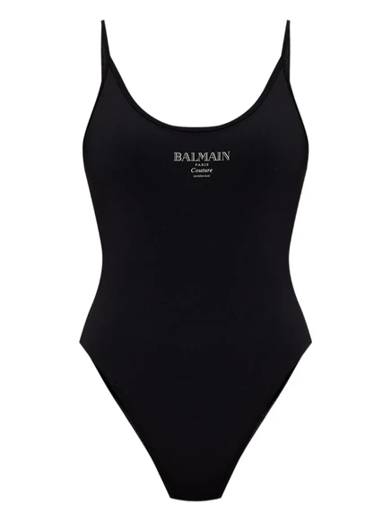 Женский слитный купальник Balmain с логотипом, черный
