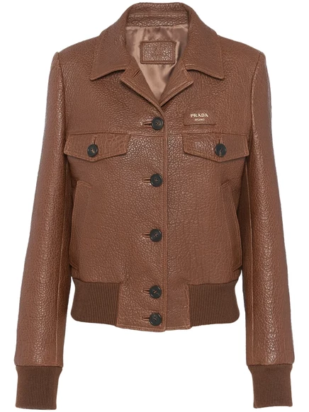 Куртка из кожи с тиснением под крокодила от Prada brown