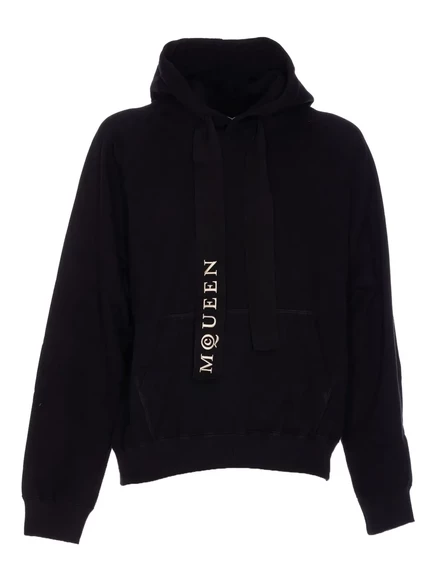 Мужское худи Alexander McQueen с логотипом и карманом-кенгуру, черное