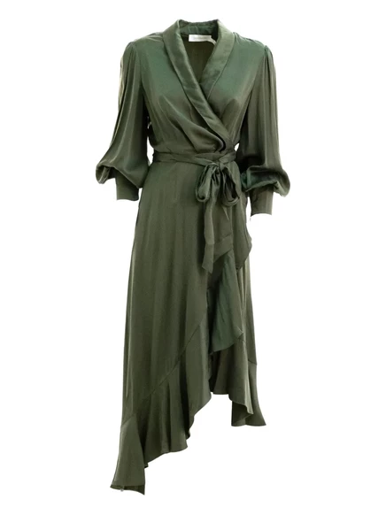 Платье с запахом и оборками от ZIMMERMANN green