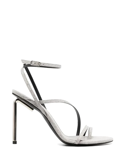 Женские босоножки на каблуке Off-White с блестками, серебристые