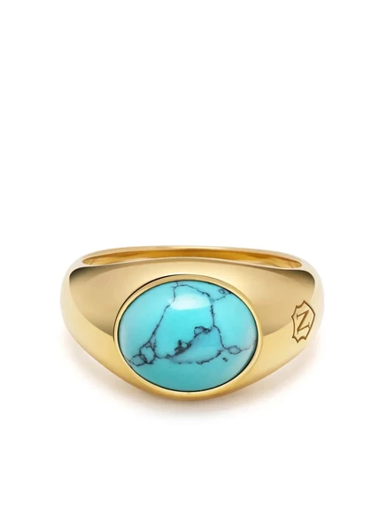 Мужской перстень-печатка Nialaya Jewelry с бирюзой, позолоченный