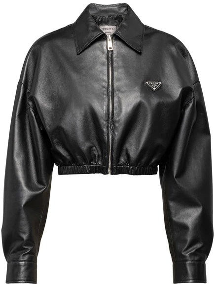 Укороченная кожаная куртка Prada black