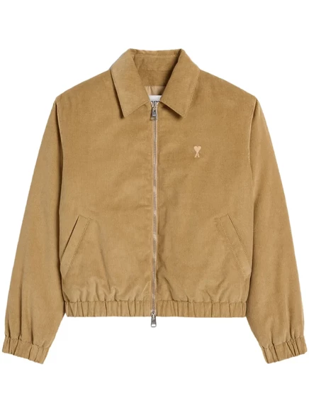 Мужская бомбер-куртка AMI Paris Ami de Coeur, бежевого цвета