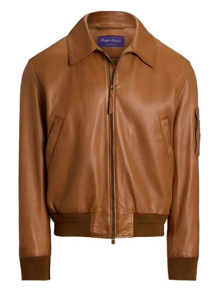 Мужской кожаный бомбер Ralph Lauren Purple Label, коричневый