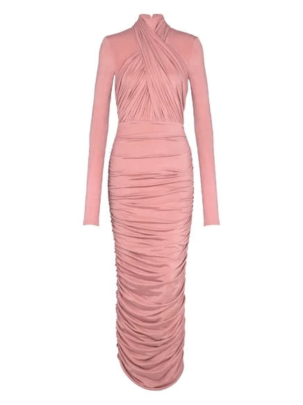Женское платье Balmain миди со складками, розовое