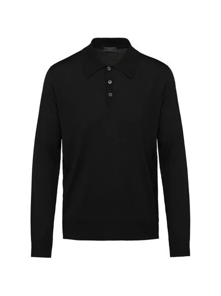 Мужское поло Prada из камвольной шерсти, черное