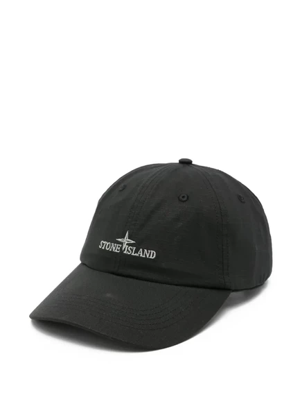 Мужская кепка Stone Island рипстоп с логотипом, черная