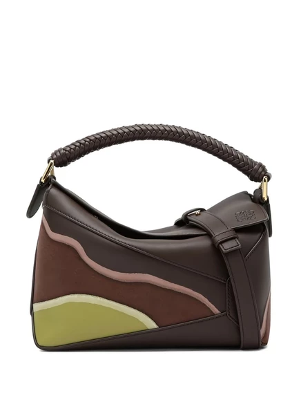 Сумка-тоут LOEWE Puzzle с плетеной ручкой и панелями brown
