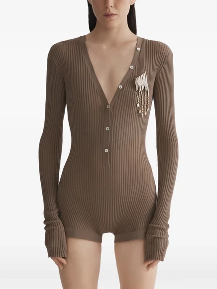 Женское боди Mugler button top, коричневое