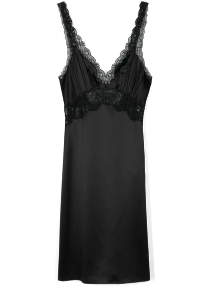 Женское платье Saint Laurent миди с кружевными вставками, черное
