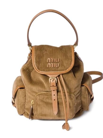 Женский рюкзак Miu Miu средний вельветовый, коричневый
