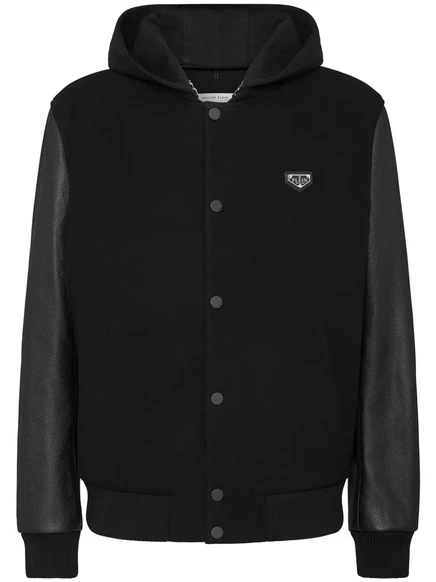 Мужской бомбер Philipp Plein с кожаными рукавами, черный