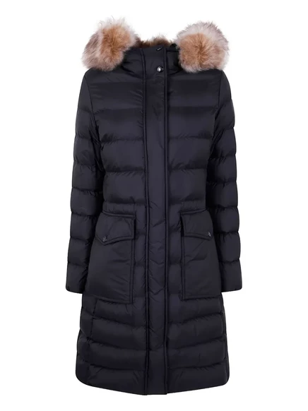 Стеганое пальто Moncler с меховой отделкой black