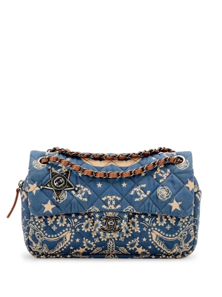 Сумка CHANEL Pre-Owned Classic Flap средняя, сине-бежевая