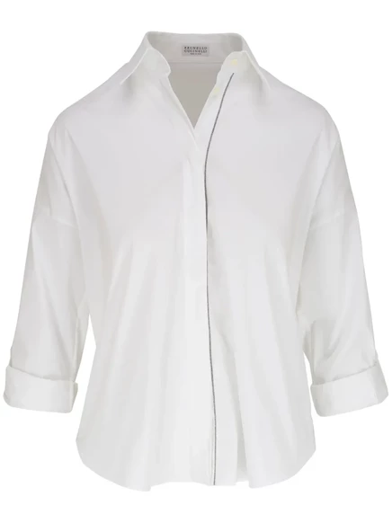Рубашка из хлопчатобумажной смеси с отделкой Brunello Cucinelli Monili white