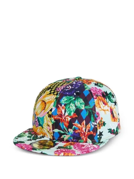 Мужская бейсболка Kenzo x New Era с цветочным принтом, сине-зеленая