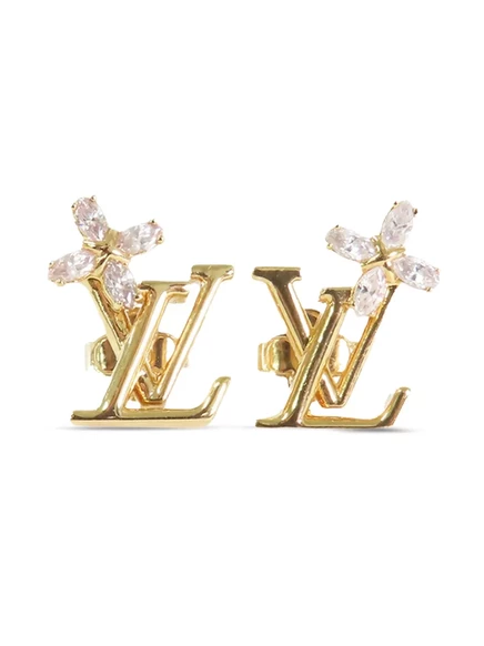 Бывшие в употреблении серьги Louis Vuitton 2010-2025 с позолотой, культовые серьги LV с откидывающимися назад цветами, костюмные серьги gold