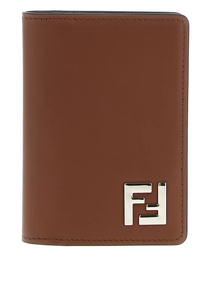 Мужской кожаный кошелек Fendi с логотипом, коричневый