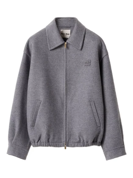 Шерстяная куртка с вышитым логотипом Miu Miu grey