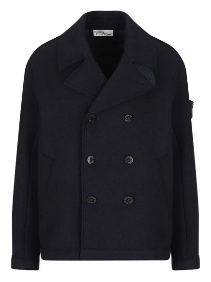 Мужское двубортное пальто Stone Island, черное
