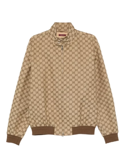 Мужская бомбер-куртка Gucci с монограммой, бежево-коричневая