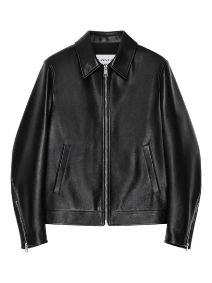 Мужская кожаная куртка Givenchy, классический воротник, черная