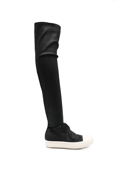 Женские ботфорты Rick Owens DRKSHDW выше колена на белой подошве, черные