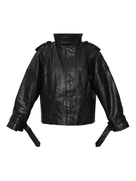 Женская кожаная куртка AllSaints с высоким воротником, черная