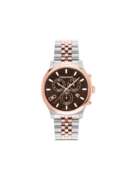 Мужские часы Ferragamo Duo Chronograph Q 42 мм сталь, коричневые