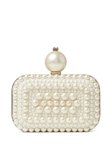 Женский клатч Jimmy Choo Micro Cloud с жемчужным декором, жемчужно-белый