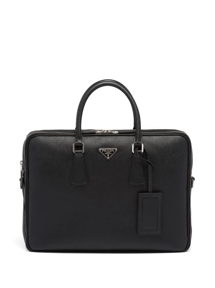 Мужской портфель Prada из сафьяновой кожи, черный