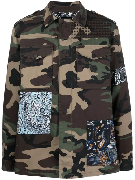 Куртка Philipp Plein с камуфляжным принтом и нашивками пейсли green