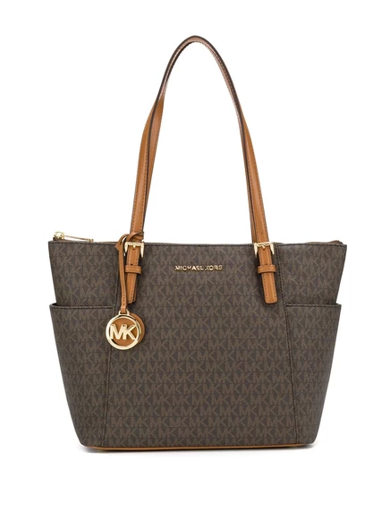 Сумка-тоут с монограммой и логотипом Michael Kors Jet Set brown