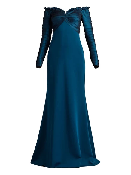 Женское платье Tadashi Shoji макси с рюшами, синее