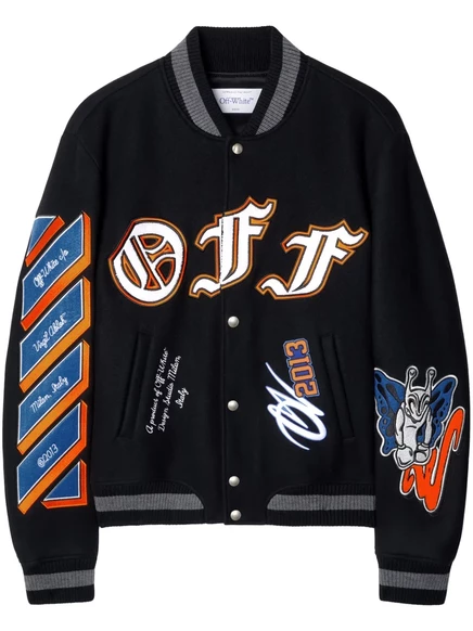 Мужская бомбер-куртка off-white с логотипом шенилла, черная