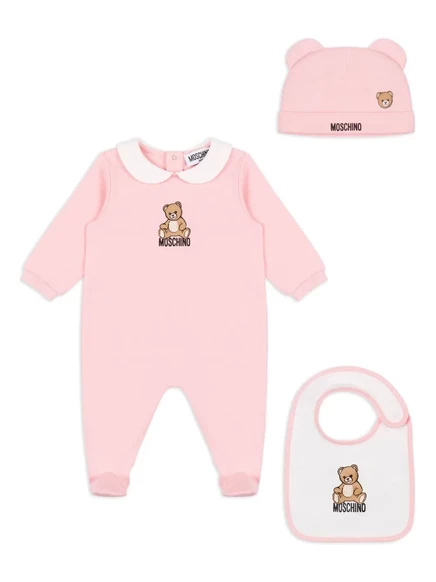 Комплект боди Moschino Kids с вышитым медвежонком, розовый