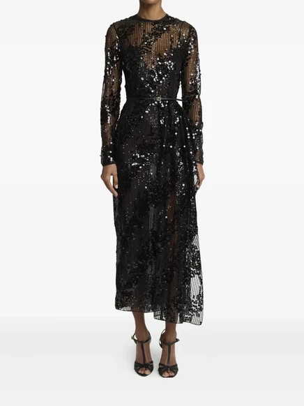 Женское платье Elie Saab миди с пайетками и рюшей, черное