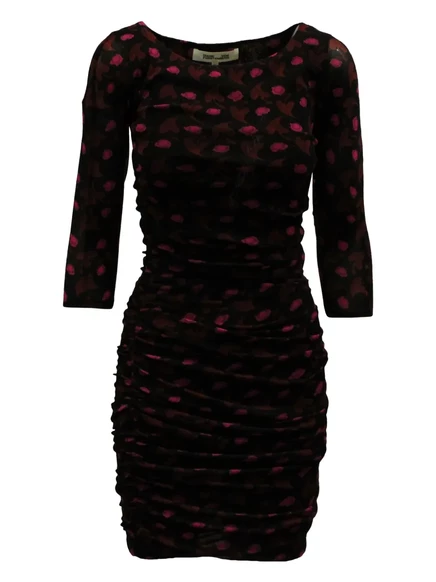Женское платье DVF цветочное со сборкой, коричневое