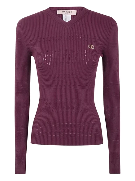 Вязаный свитер TWINSET в рубчик red