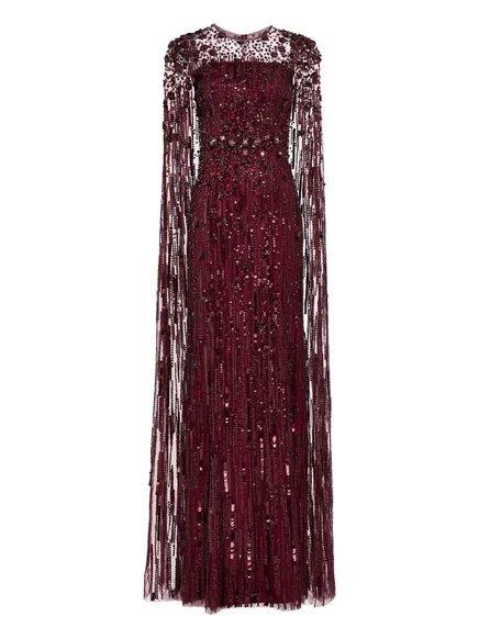 Макси-платье-накидка Jenny Packham, украшенное рубиновыми блестками purple