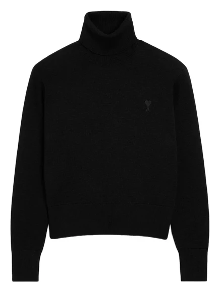 Шерстяной свитер AMI Paris Ami De Coeur с круглым вырезом горловины black